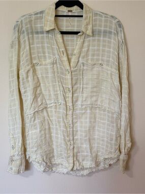 Free People Loveland Button Down in Pale Yellow and White Plaid